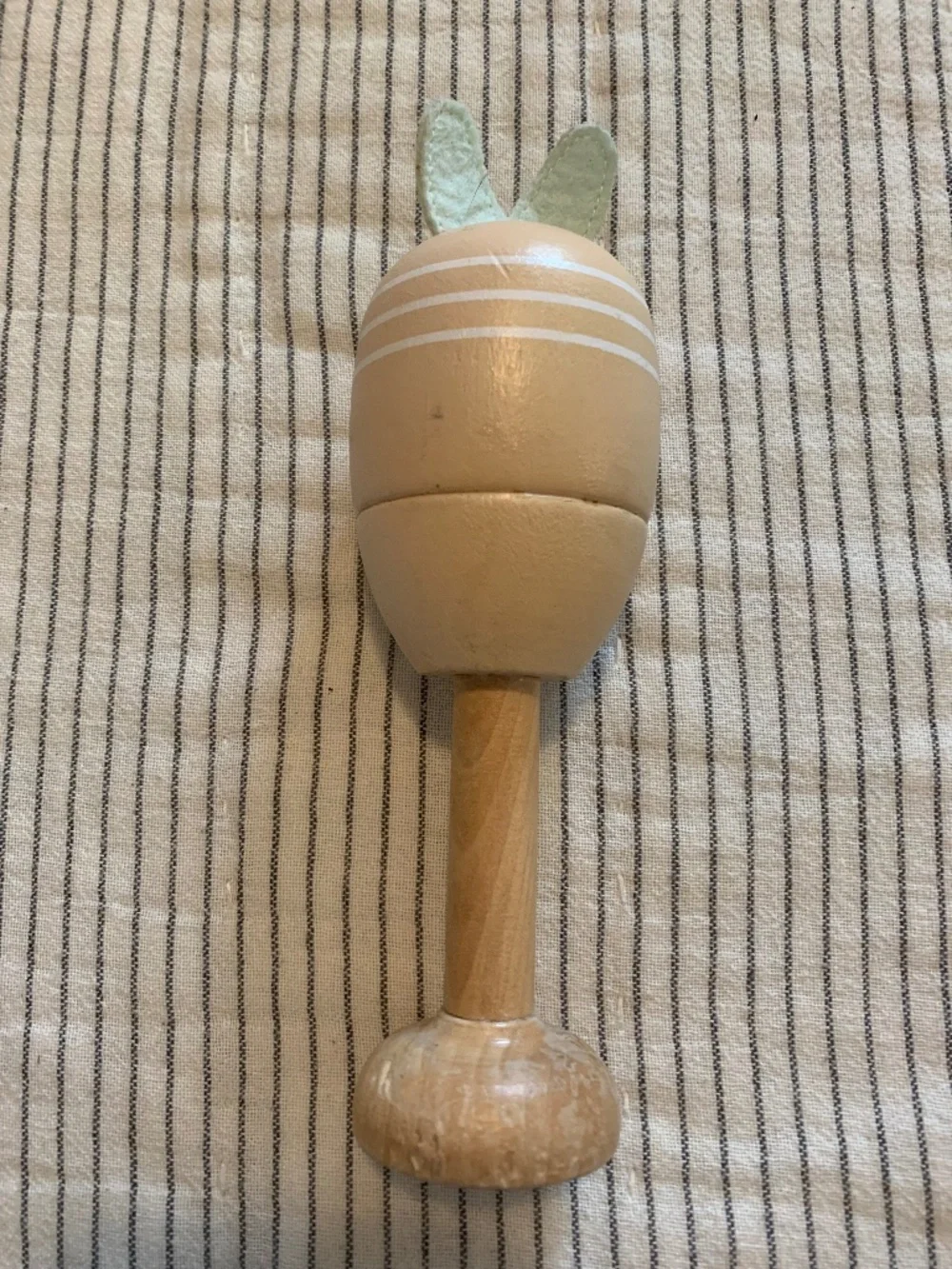 Pottery Barn Kids Bunny Maraca Wooden Baby Rattle Infant Toy Natural Wood Fabric